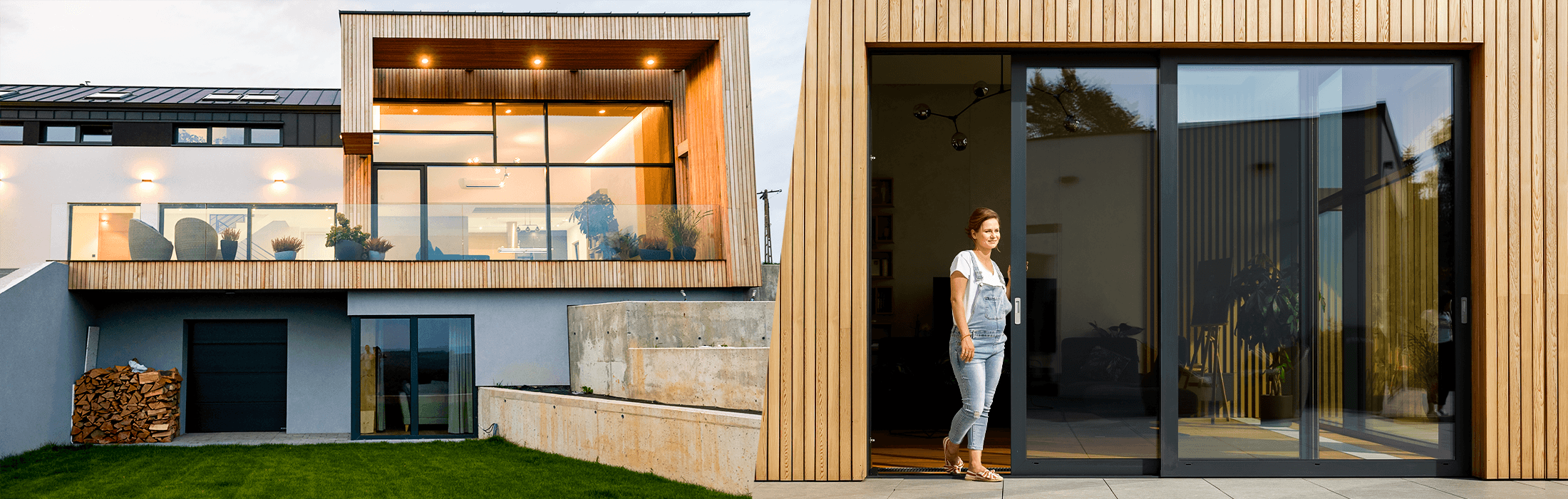 Nowoczesne okno tarasowe Pagen w salonie wystawowym – tło formularza kontaktowego